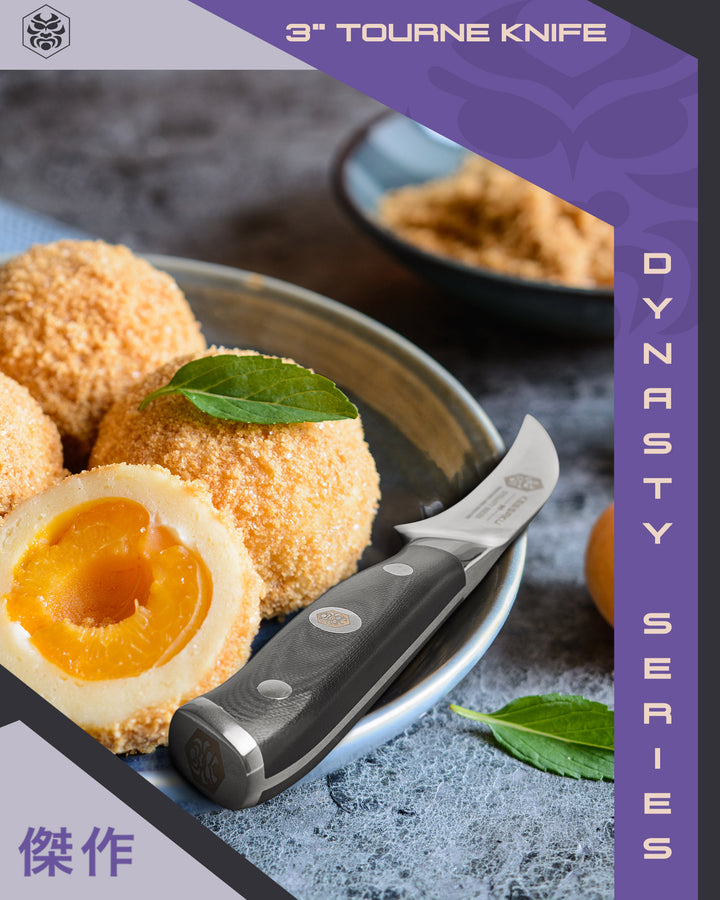 The Dynasty Tourne Knife and halved pastries filled with apricots