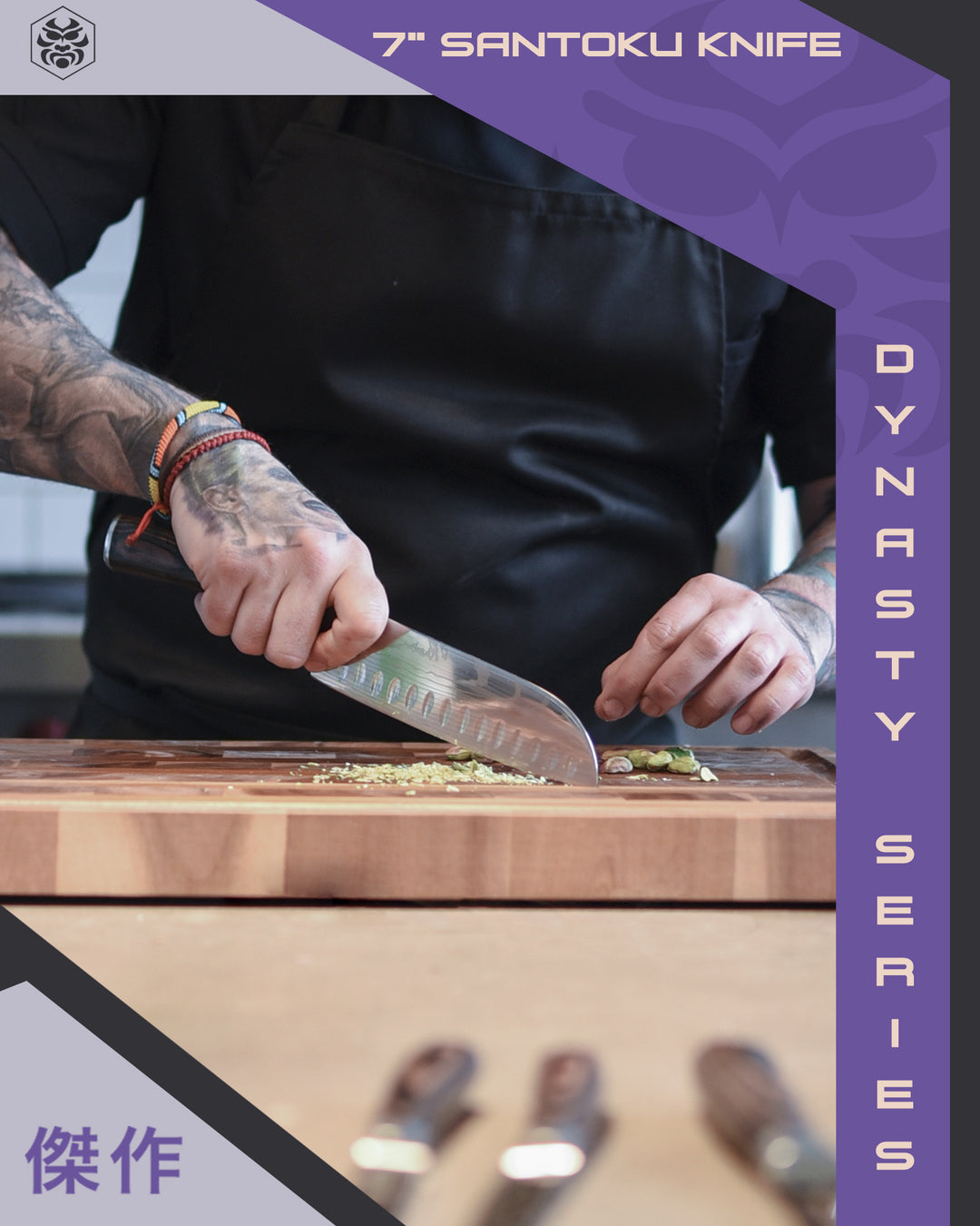 A chef minces pistachios with the Dynasty Santoku Knife