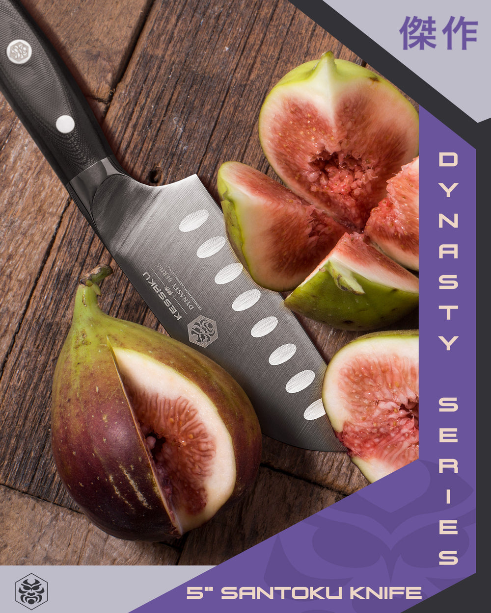 A Dynasty Mini Santoku with sliced and chopped fruit