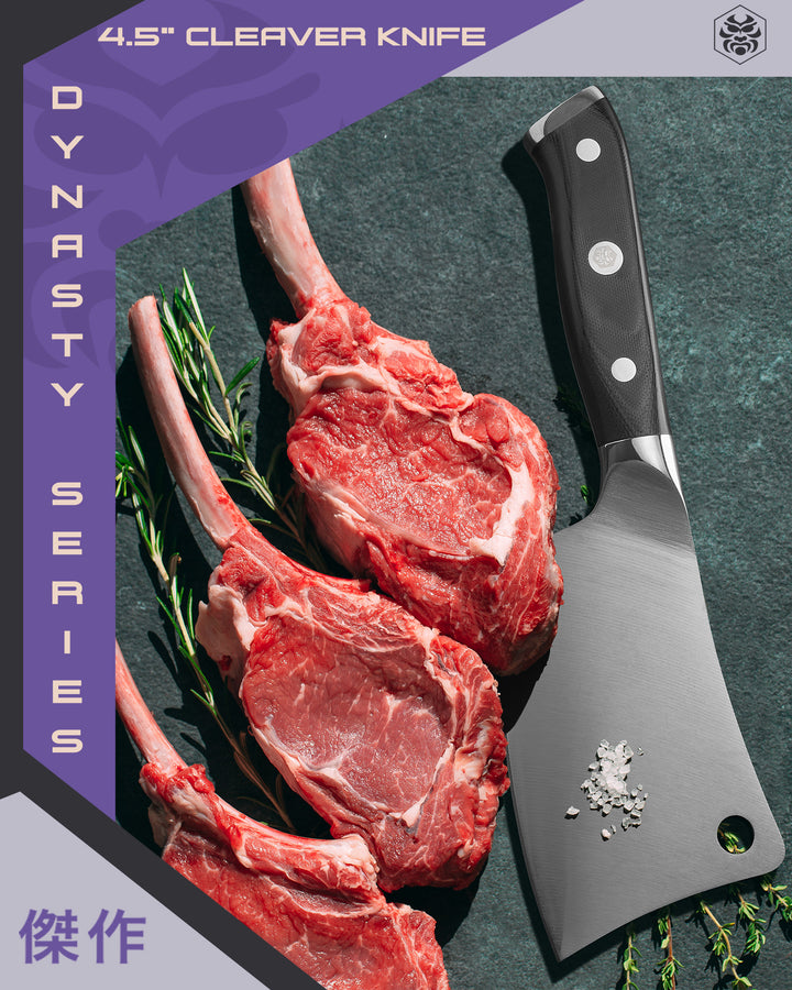 The Dynasty Mini Cleaver after preparing beef chops