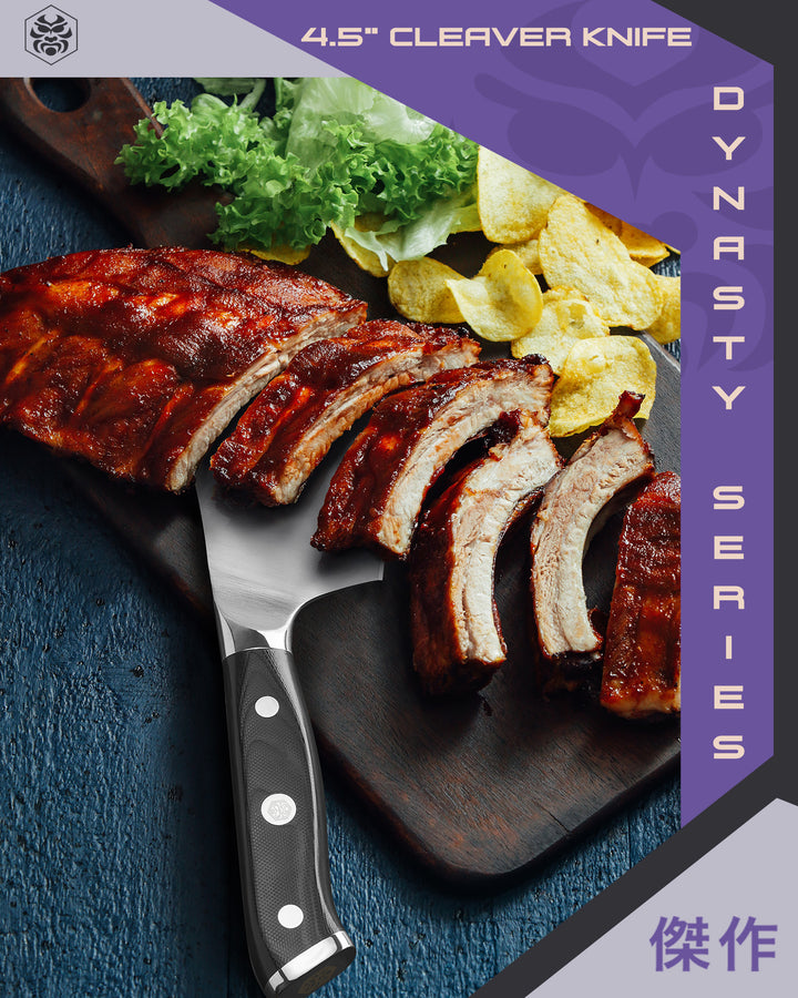 The Dynasty Mini Cleaver after separating a rack of ribs.