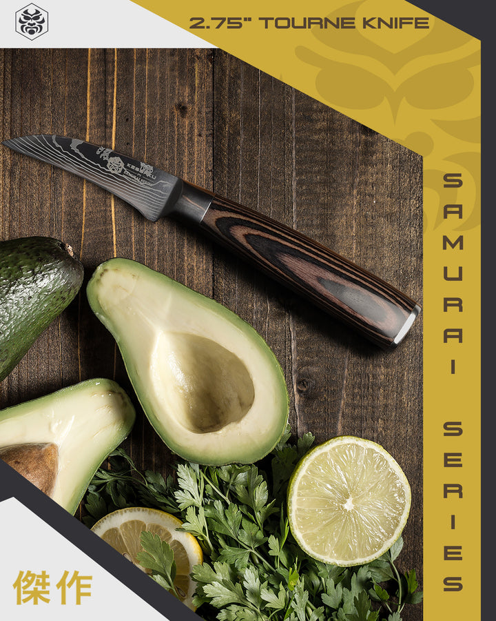 The Bird's Beak Paring Knife next to lemon and avocado cut in half