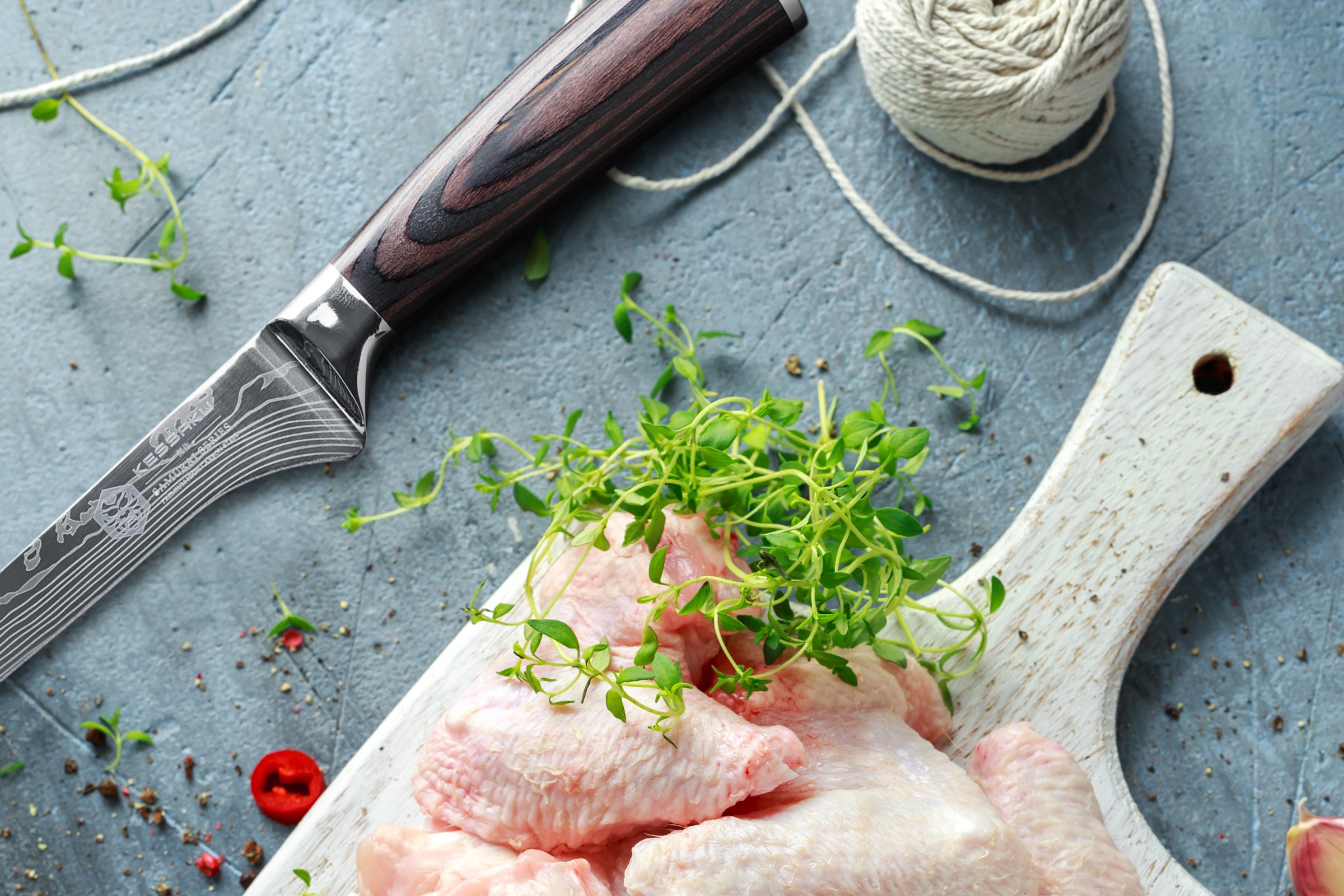 The Samurai Boning Knife after separating drumsticks and wings from a chicken.