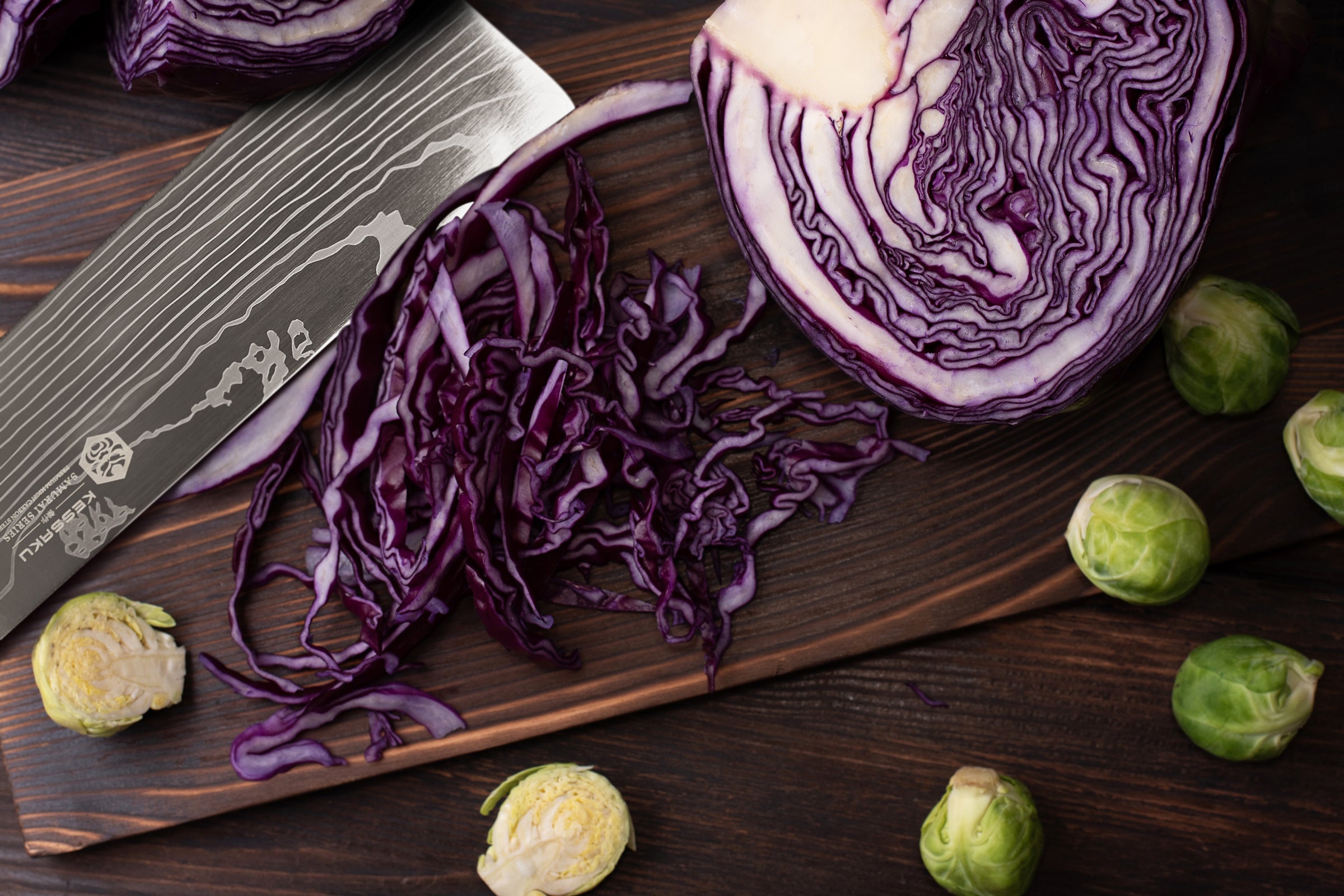 The Samurai Nakiri after slicing red cabbage and artichokes