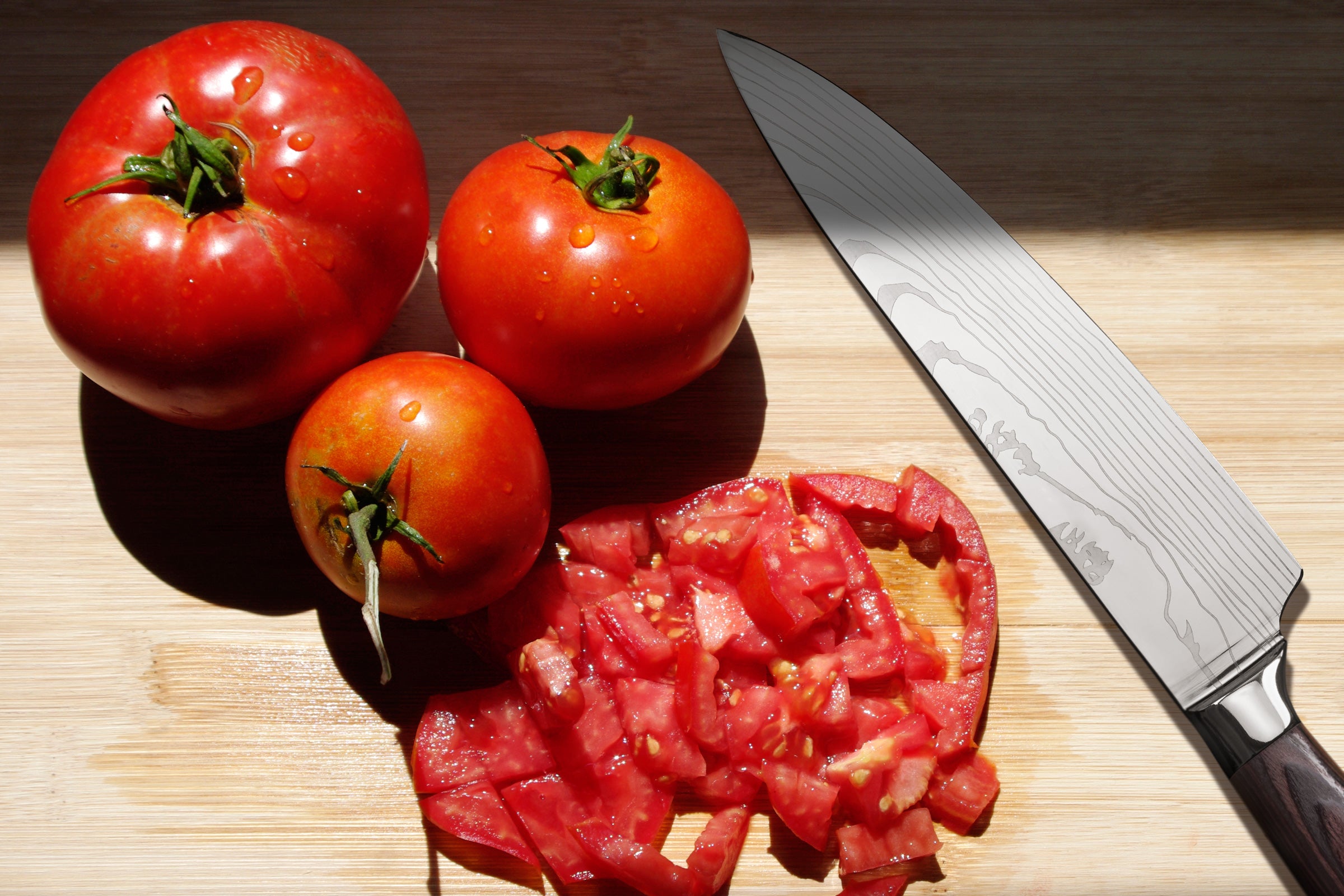 The Samurai Chef's Knife used to dice tomatoes.