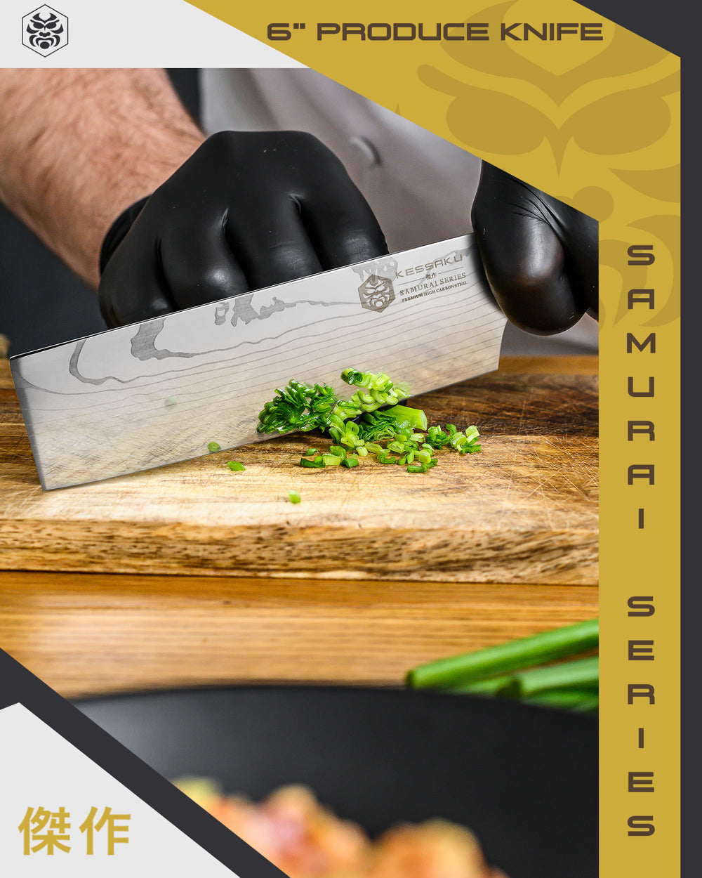 A chef mines green onion with the Samurai Produce Knife