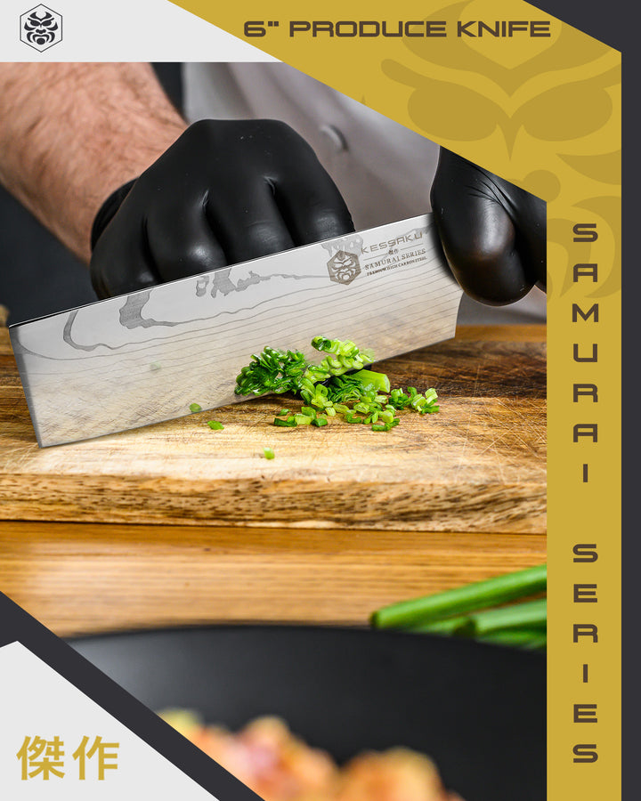 A chef mines green onion with the Samurai Produce Knife