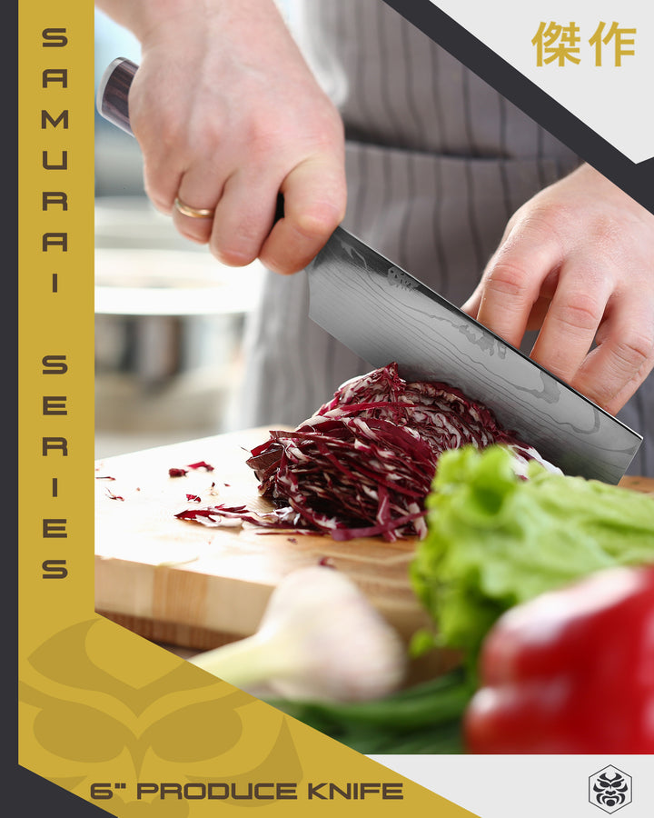 A chef with his Samurai Produce Knife makes light work of red cabbage