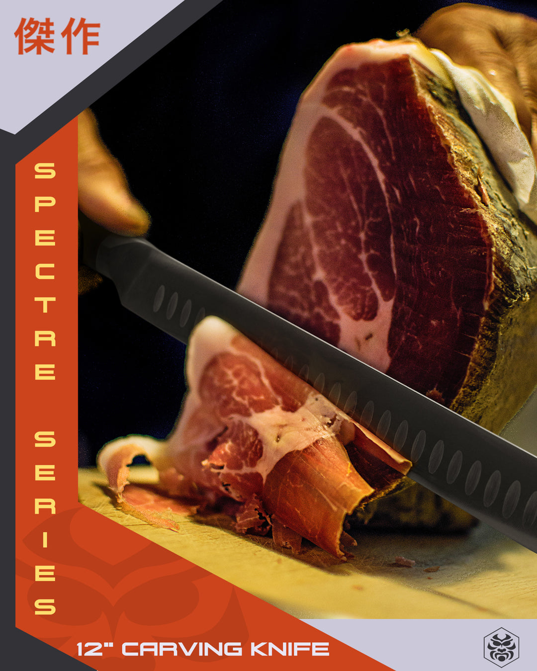 A man slicing through jamon with the Spectre Carving Knife