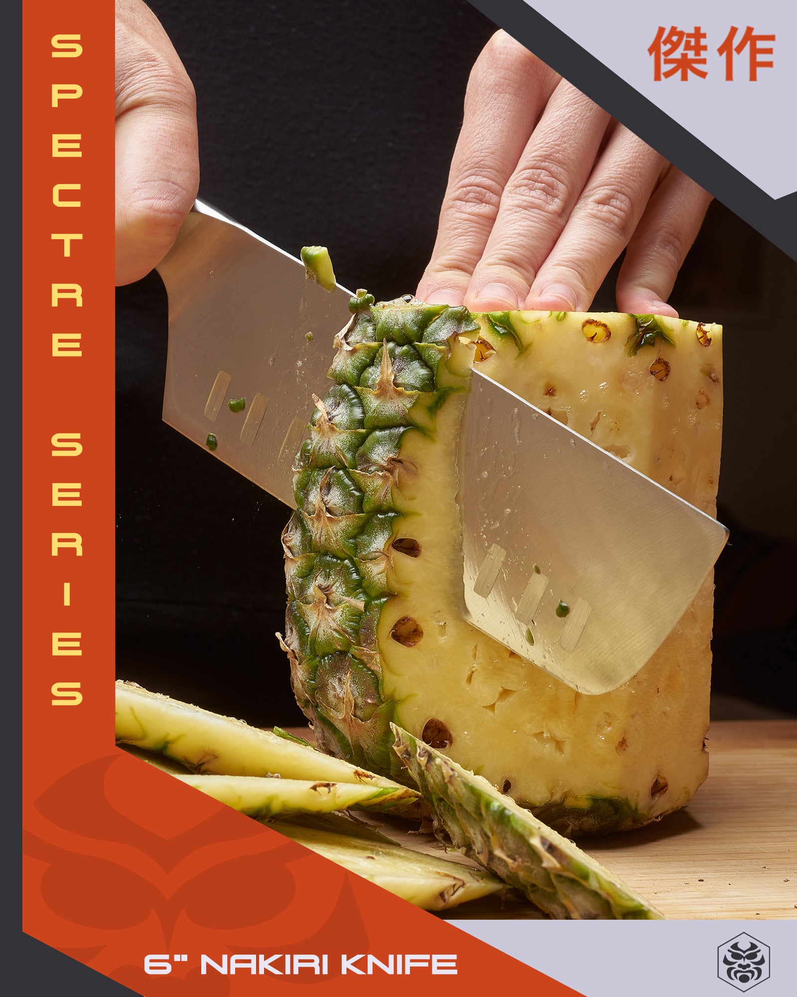 A woman slicing through a pineapple with the Spectre Nakiri
