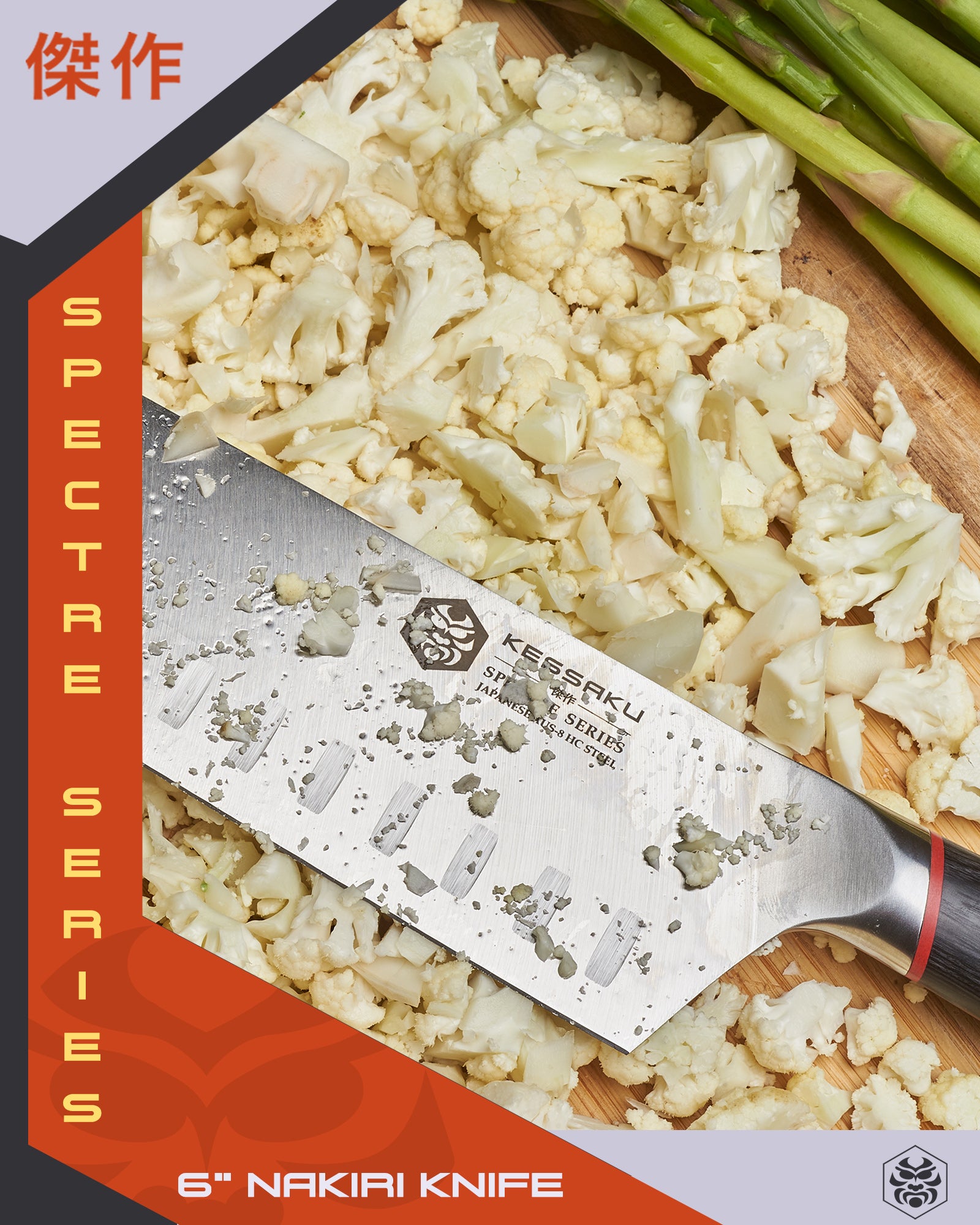 The Spectre Nakiri on a bed of chopped cauliflower.