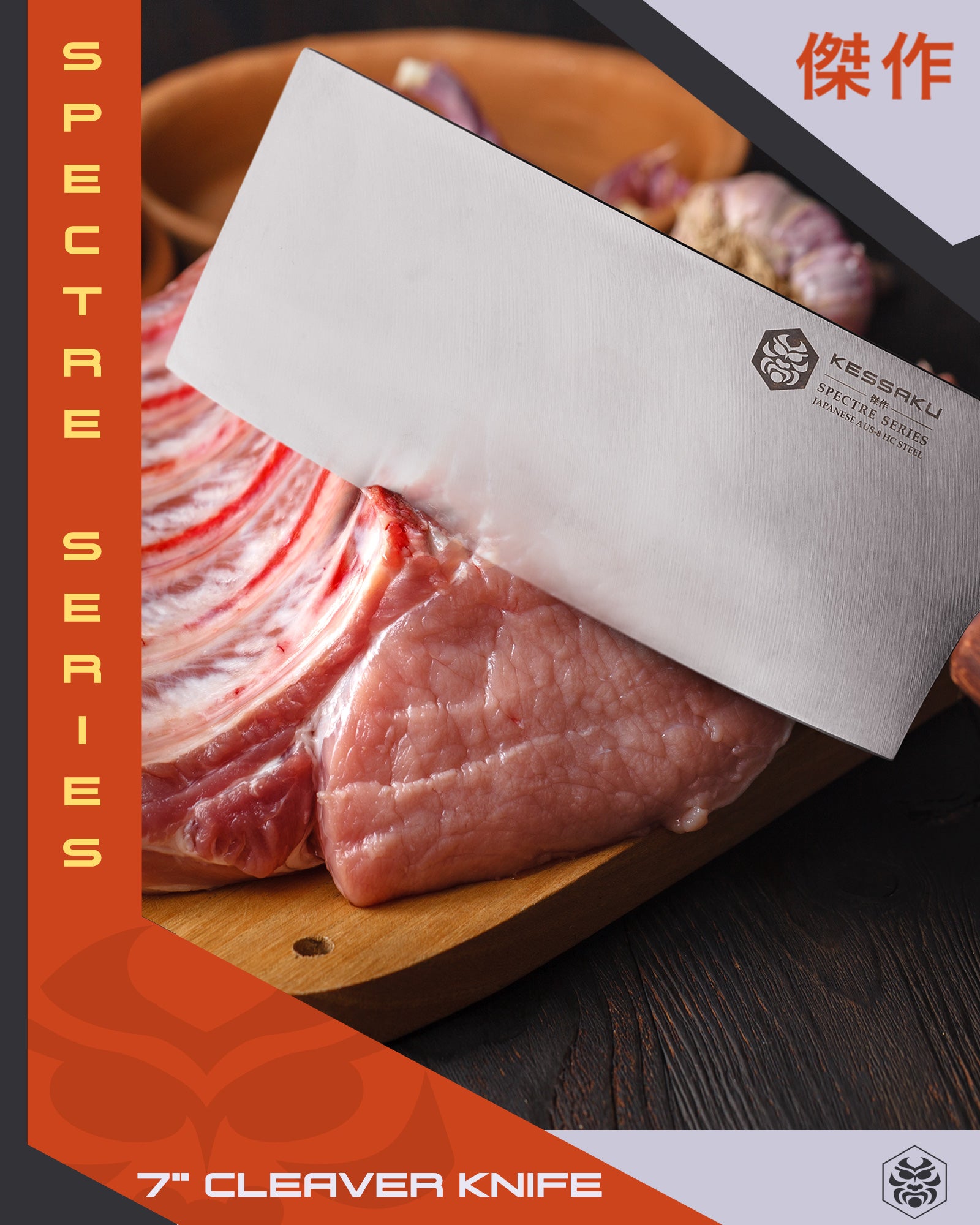 Getting ready separate a rack of ribs with the Spectre Cleaver Knife