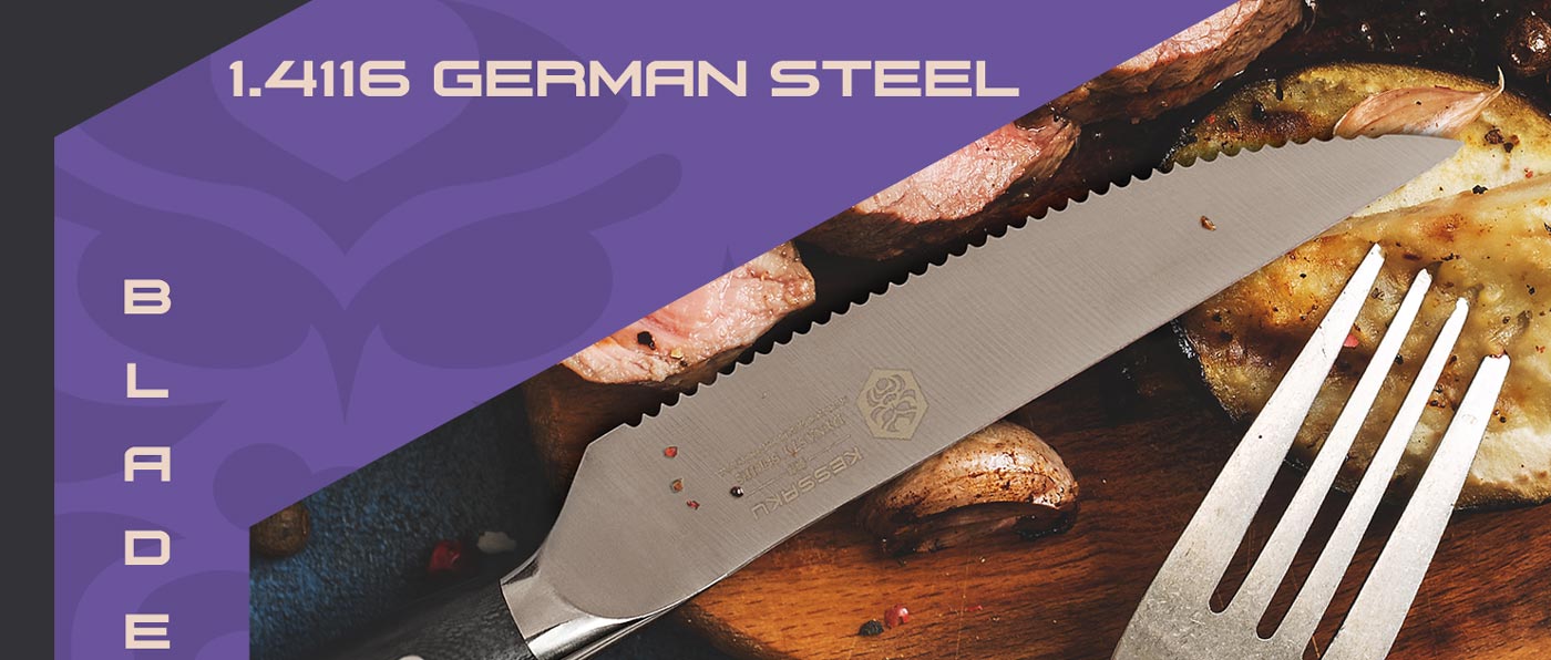 Kessaku Dynasty Series Knives are made with carbon stainless 1.4116 German steel.