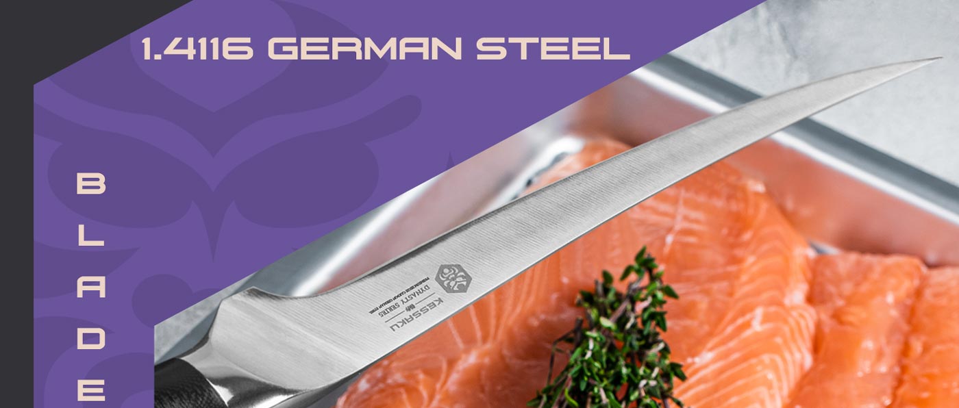 Kessaku Dynasty Series Knives are made with carbon stainless 1.4116 German steel.