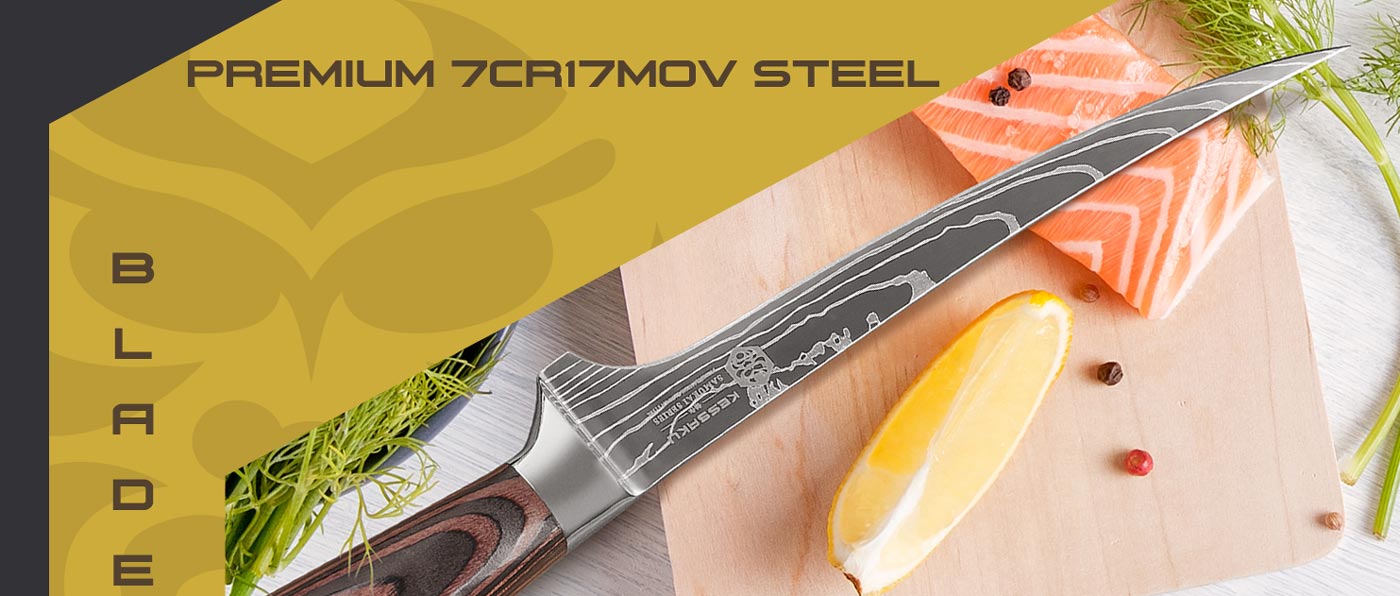 Kessaku Samurai Series Knives are made with premium 7Cr17MoV high carbon stainless steel.