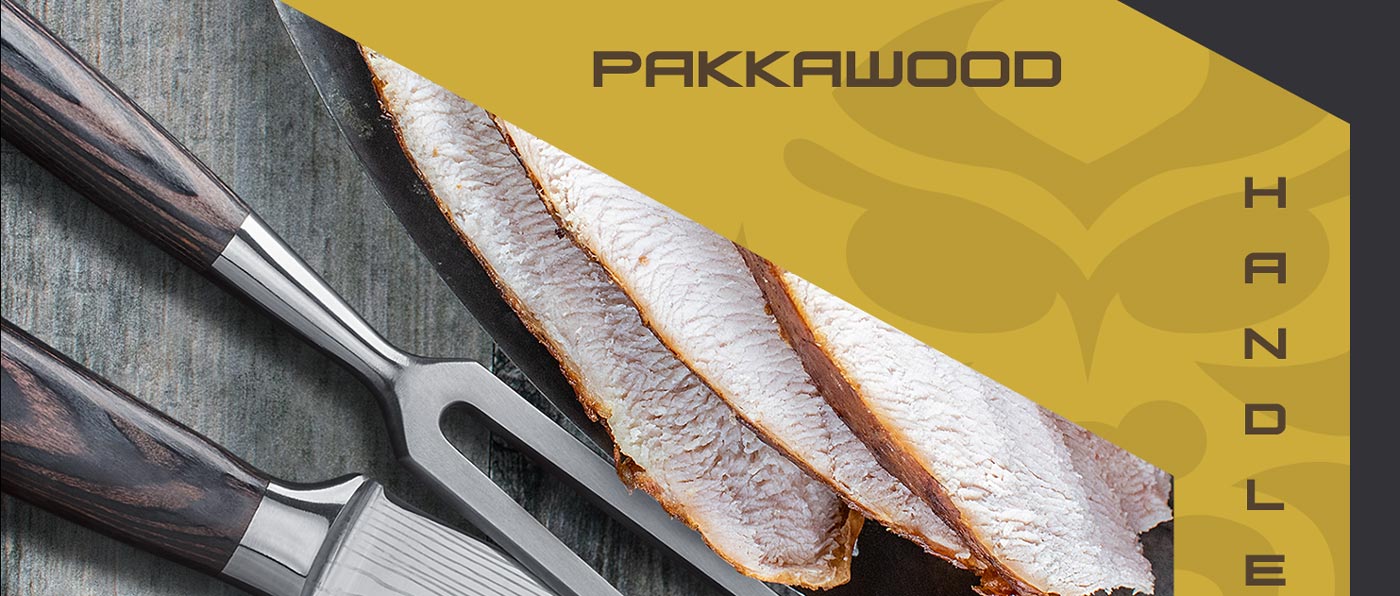 Kessaku Samurai Series knives and utensils are made with durable, mirror-polished pakkawood handles.