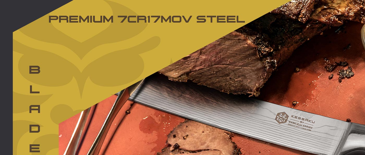 Kessaku Samurai Series Knives are made with premium 7Cr17MoV high carbon stainless steel.