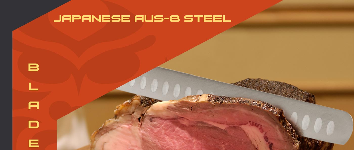 Kessaku Spectre Series Knives are made with AUS-8 high carbon steel.