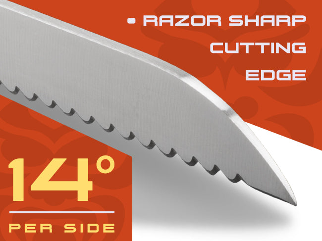 Spectre knives are sharpened to 14 degrees per side