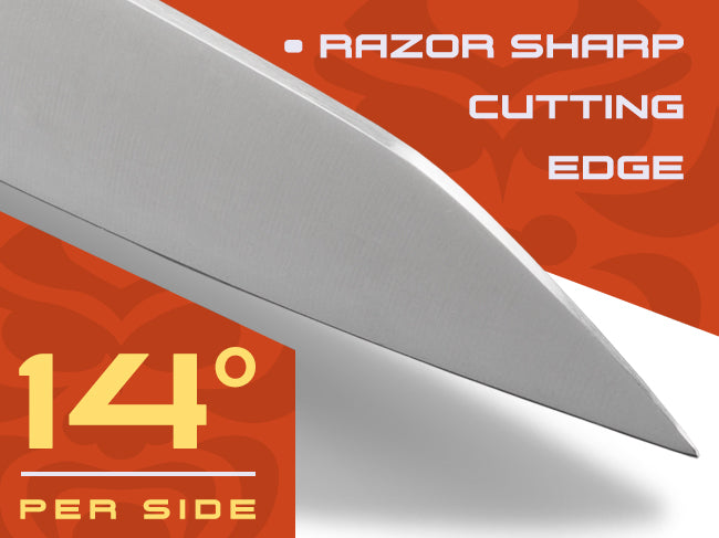 Spectre knives are sharpened to 14 degrees per side