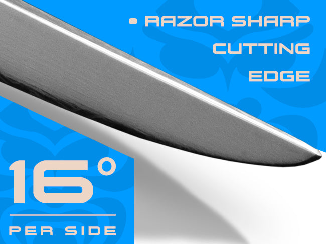 Ronin knives are sharpened to 16 degrees per side