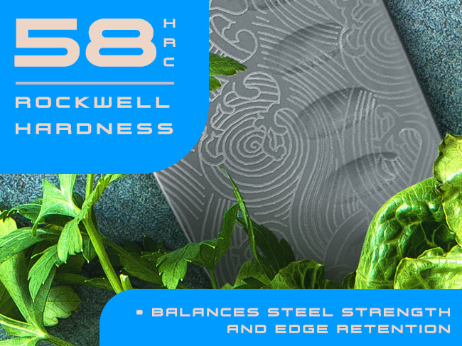 Ronin knives' 7Cr17MoV steel has a Rockwell hardness of 58 (HRC)