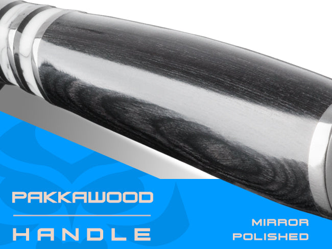 Ronin Series knives are equipped with mirror polished pakkawood handles