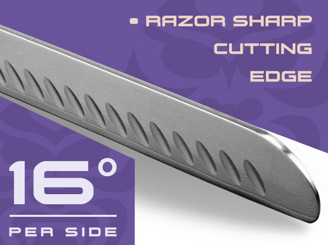 Damascus Dynasty knives are sharpened to 16 degrees per side