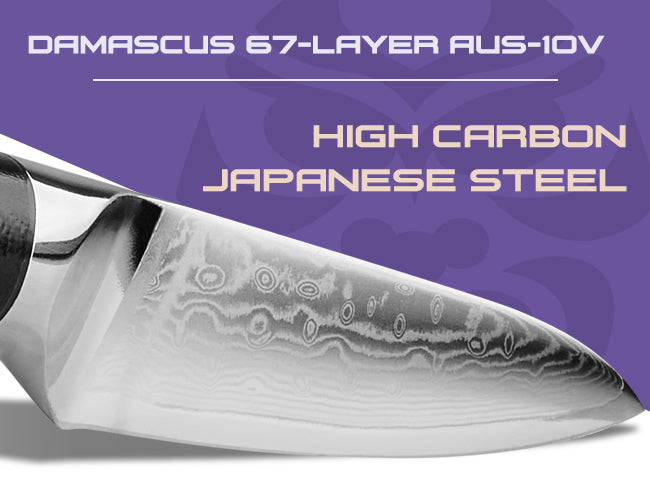 The Damascus Dynasty Series features high carbon AUS-10v Japanese steel.