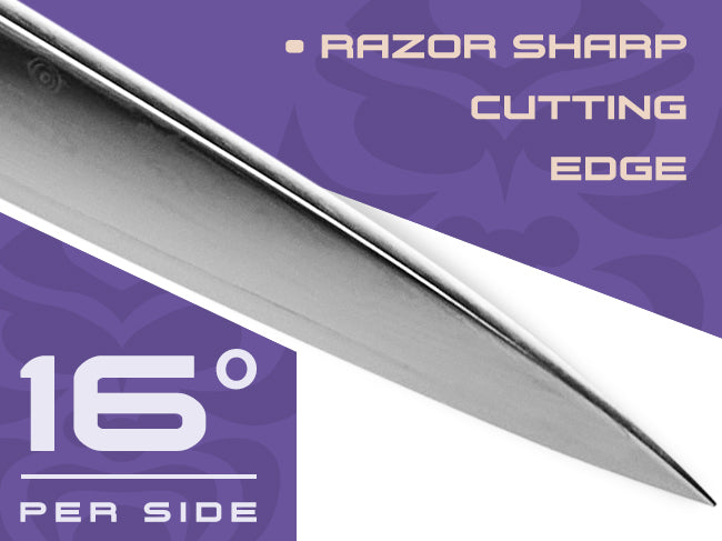 Damascus Dynasty knives are sharpened to 16 degrees per side