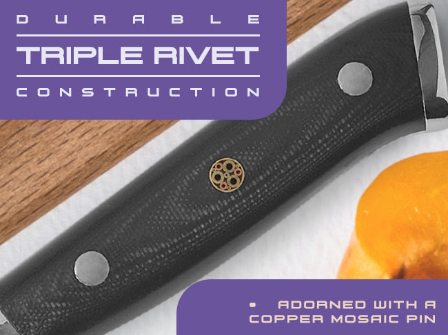 Damascus Dynasty knives feature durable triple rivet construction
