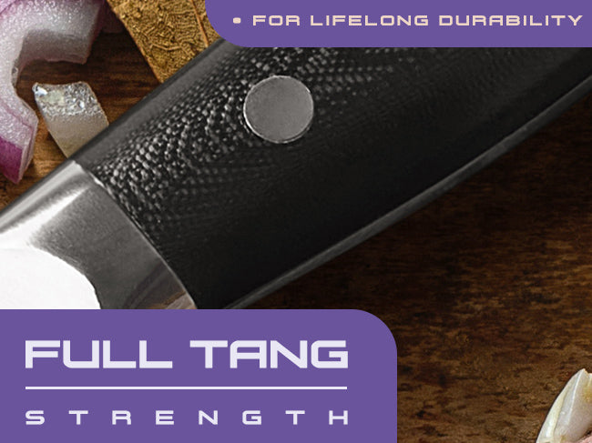 Damascus Dynasty Series knives have full tang strength.