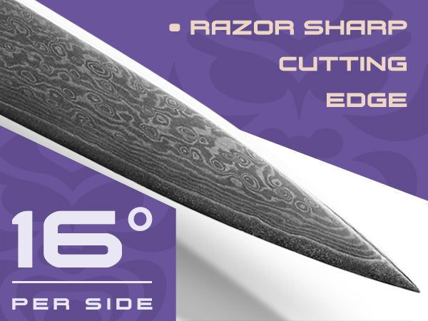 Damascus Dynasty knives are sharpened to 16 degrees per side