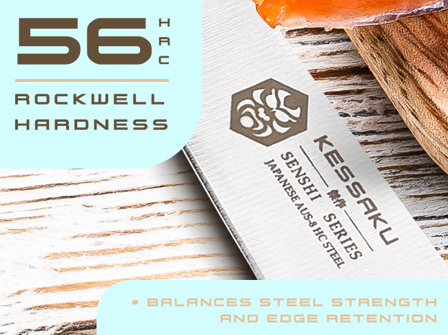 Senshi Series Knives have a Rockwell Hardness rating of 56 HRC.