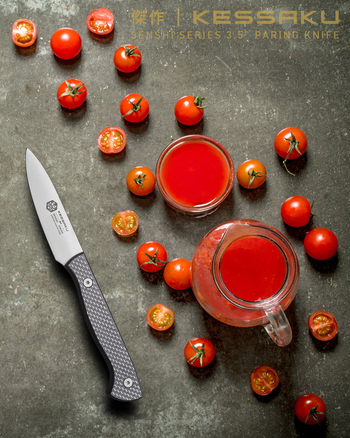 The Senshi Paring Knife after slicing cherry tomatoes
