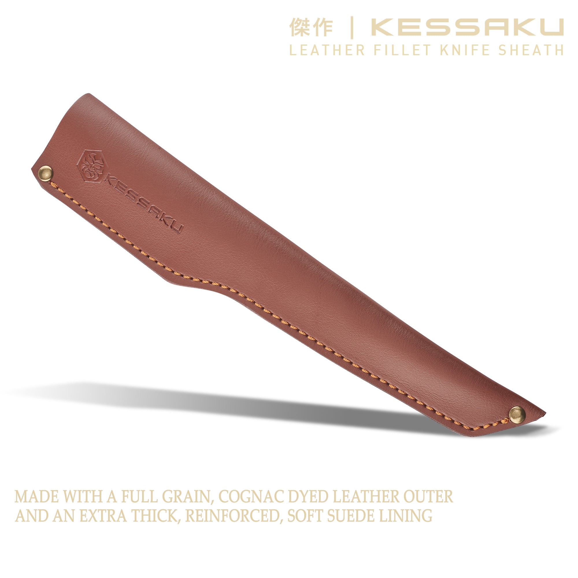 Made with a full grain, cognac dyed leather outer, and an extra thick, reinforced, soft suede lining.