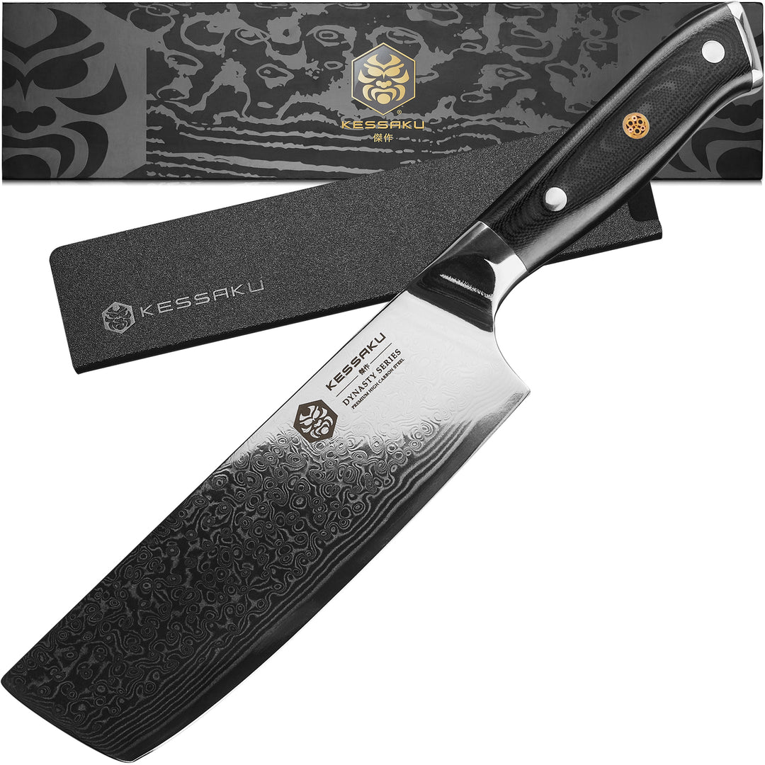 The Dynasty Series Damascus 7" Nakiri Knife with blade guard, gift box - Main