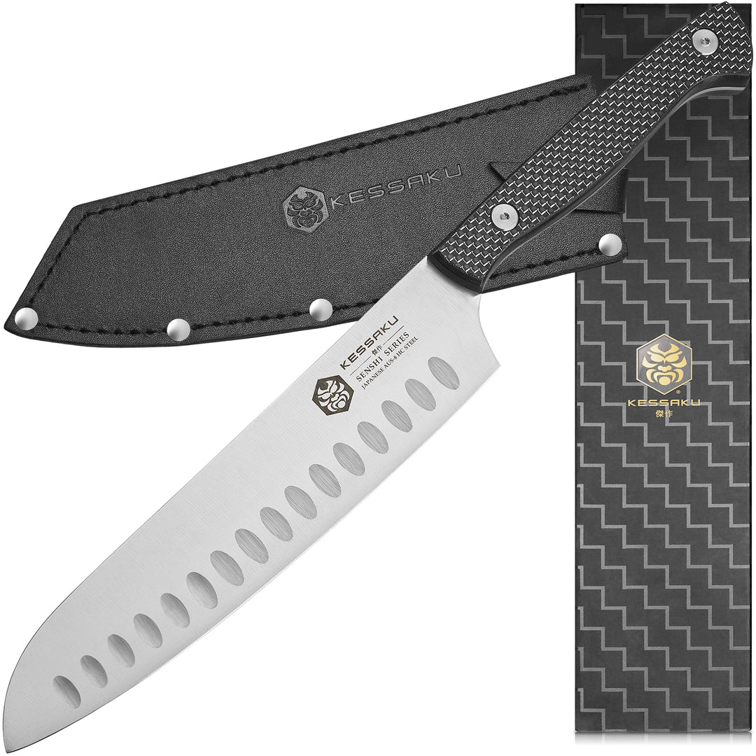 The Kessaku Santoku Knife with Leather Knife Sheath and Gift Box