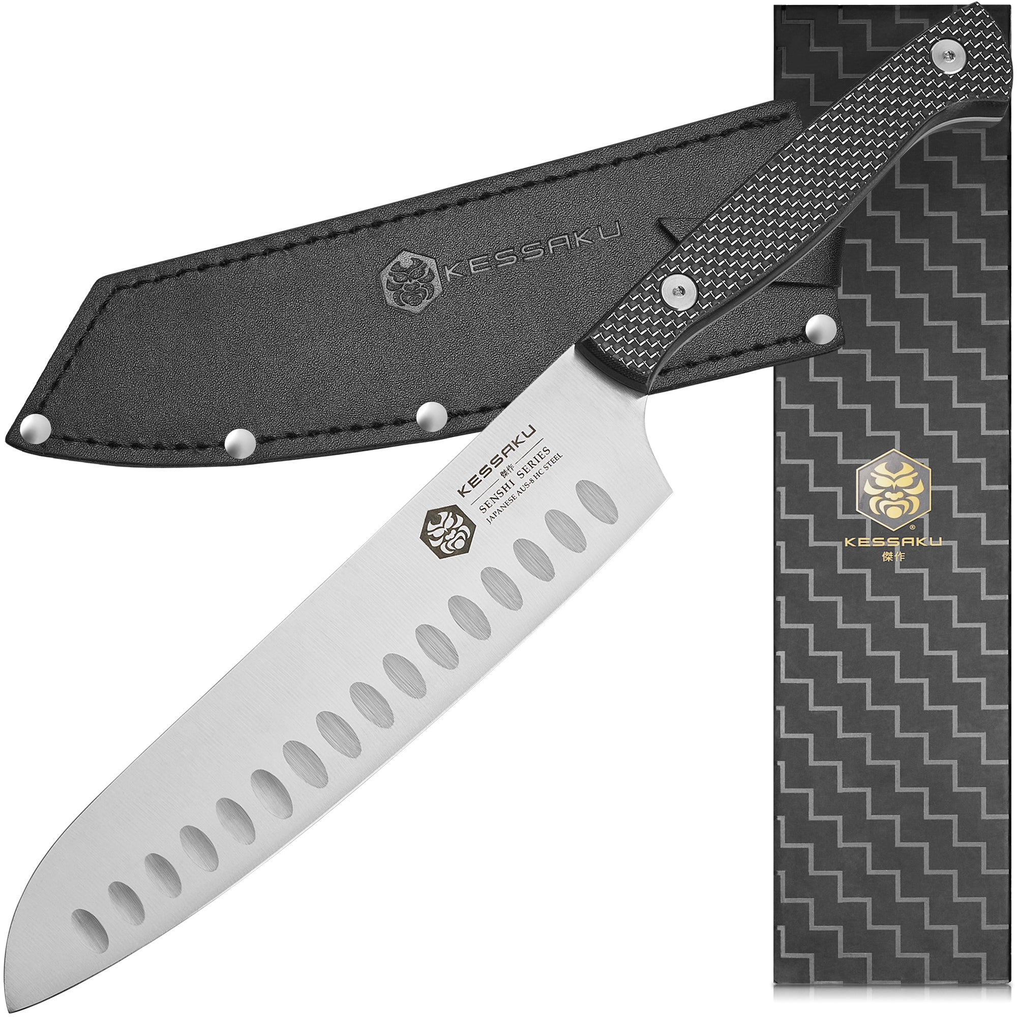The Kessaku Santoku Knife with Leather Knife Sheath and Gift Box