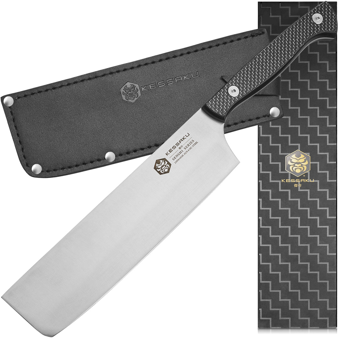 The Kessaku Senshi Nakiri Knife with Leather Knife Sheath and Gift Box - Main