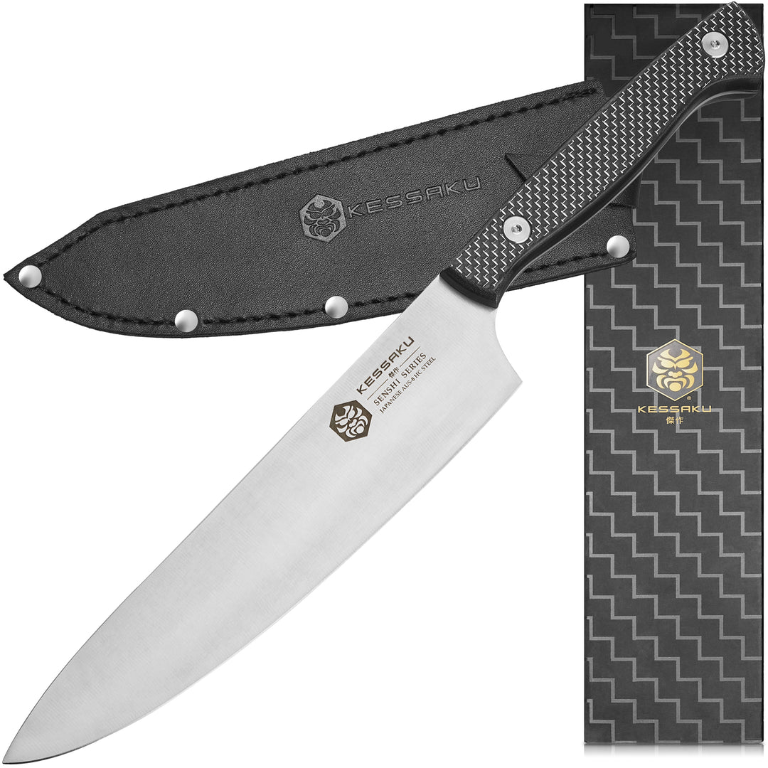 The Kessaku Senshi Chef's Knife with Leather Knife Sheath and Gift Box - Main
