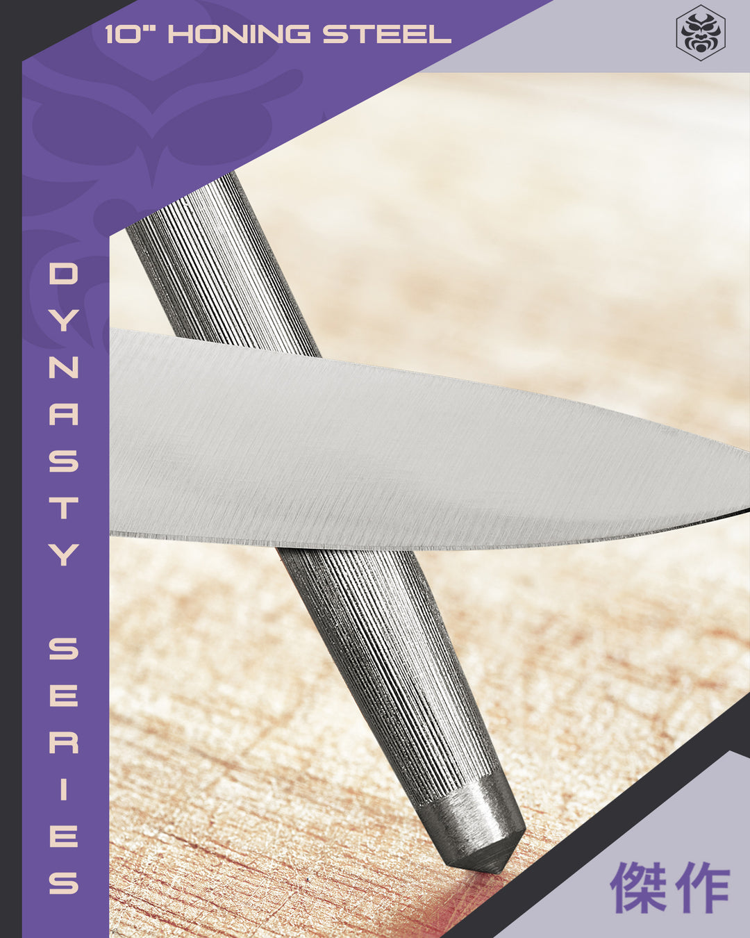 Detailed close up of a utility knife being honed using the Dynasty Sharpening Rod