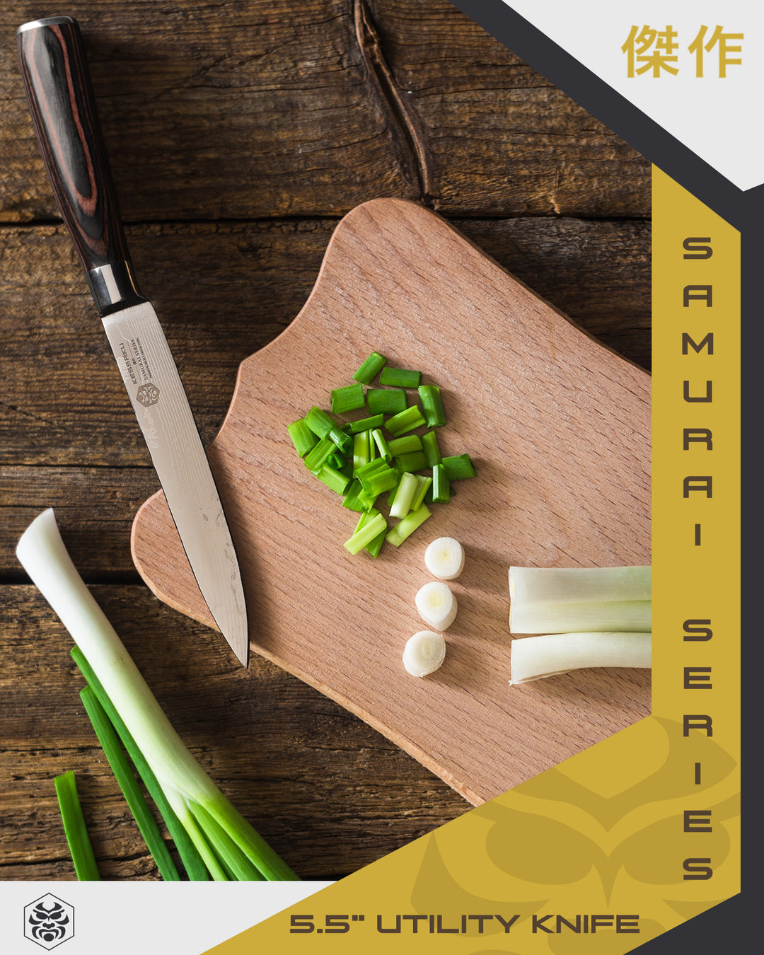 The Samurai Utility Knife is used to chop green onion