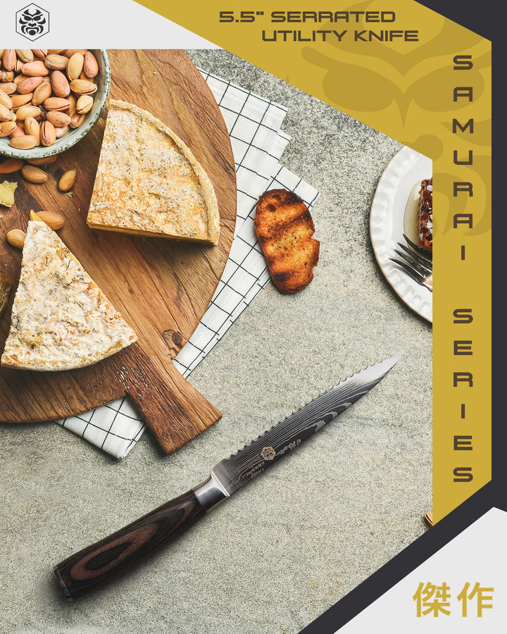 The Serrated Paring Knife with pistachios, cheese, honey, grape and toast