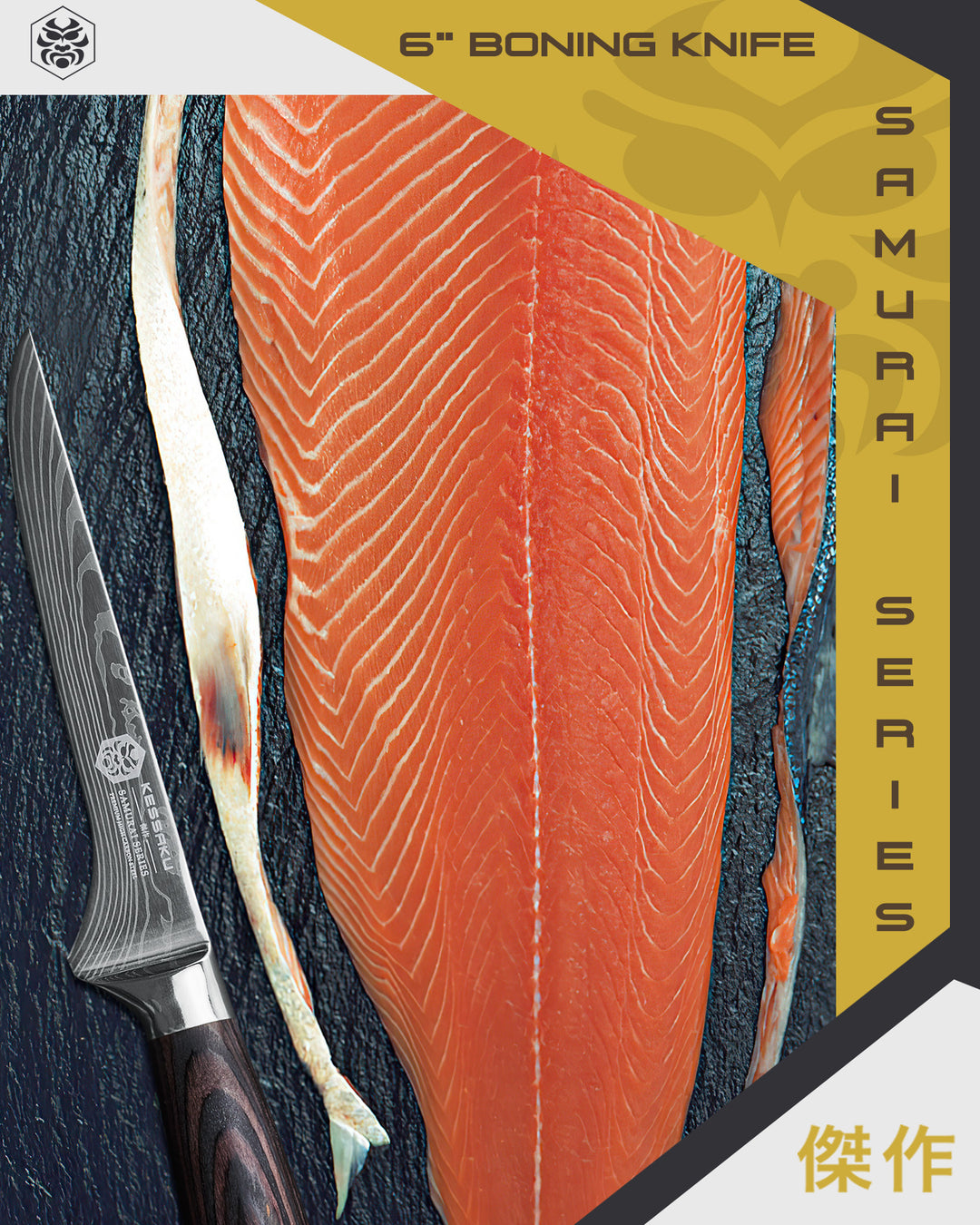 The Samurai Boning Knife used to filet a large salmon