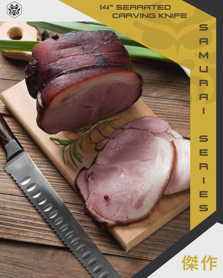 The Samurai Serrated Carving knife after sliced ham