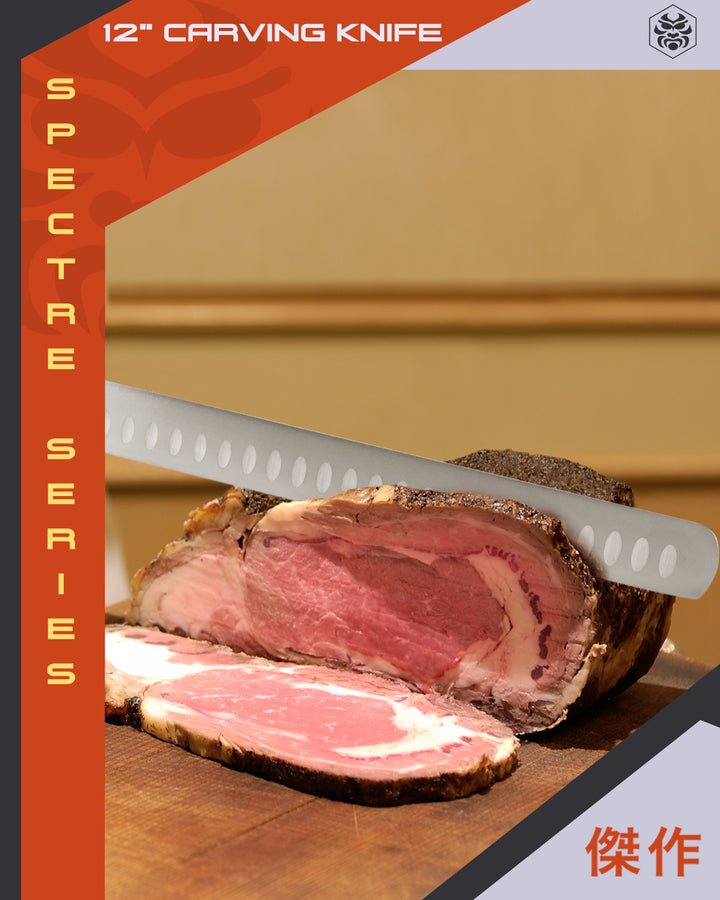 A chef slicing through roast beef with with Spectre Carving Knife