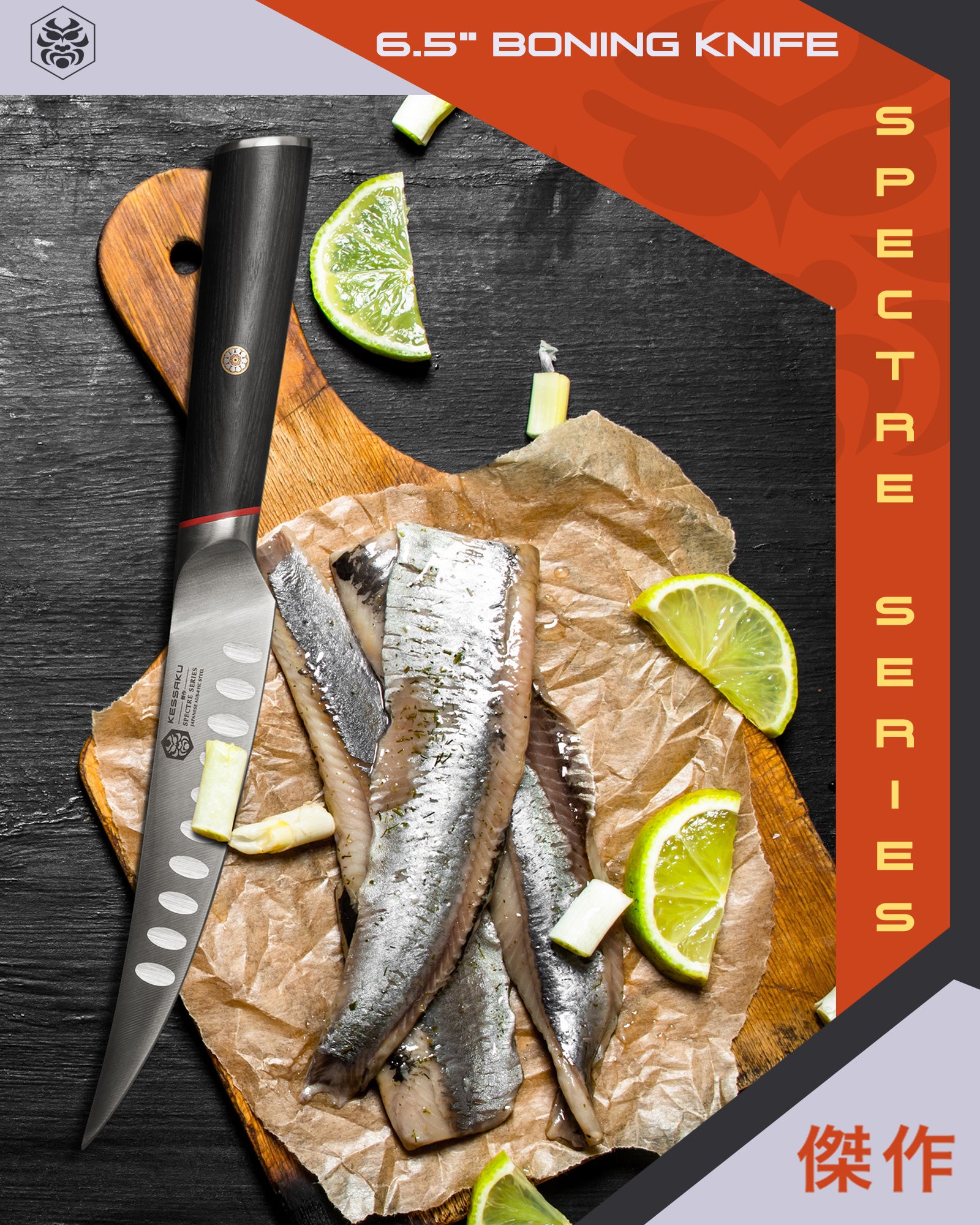 The Spectre Boning Knife used here for slicing fish and limes.