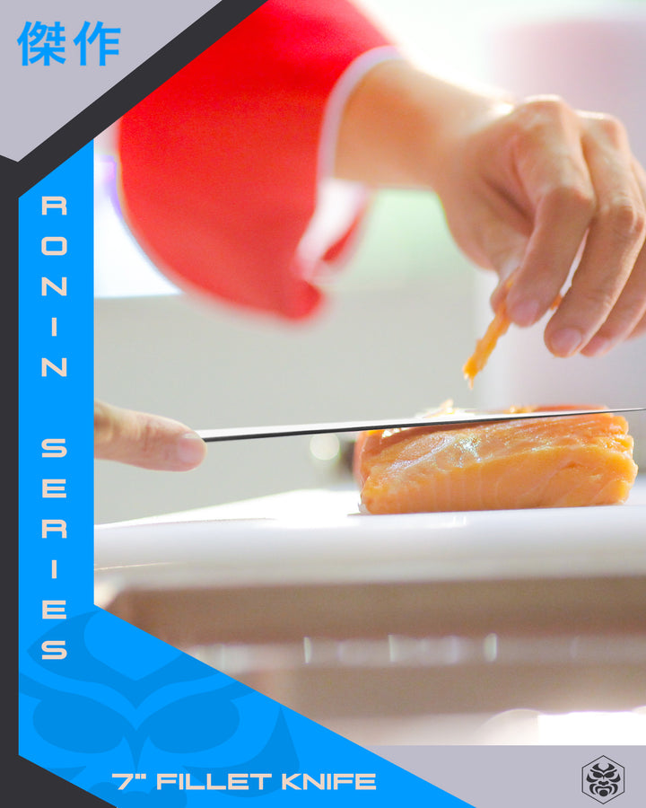 A chef using the Ronin Fillet Knife on salmon
