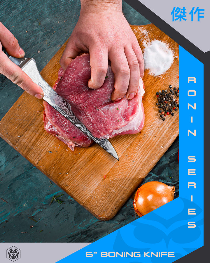 A chef uses the Ronin Boning Knife to separate a cut of meat